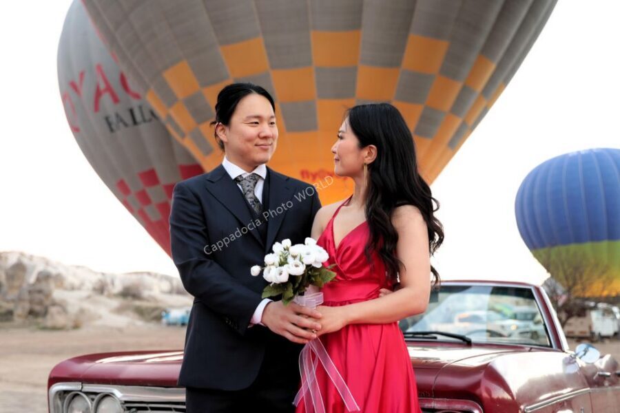 Cappadocia Photo Shoot with Classic Car and Flying Dress - The classic car + flying dress combo that feels like Cappadocia movie magic