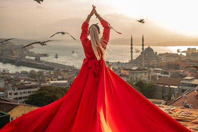 Rooftop Flying Dress Photo Shoot in Istanbul - Rooftop Setup: Turkish Carpets, Lamps, and Better Framing